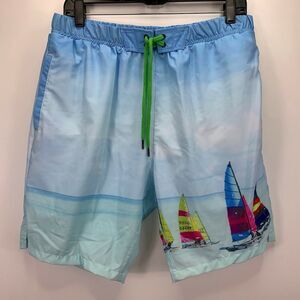 Sovereign Code Mens Chasing Harbor Sailboat Mesh-Lined Swim Trunks Blue M